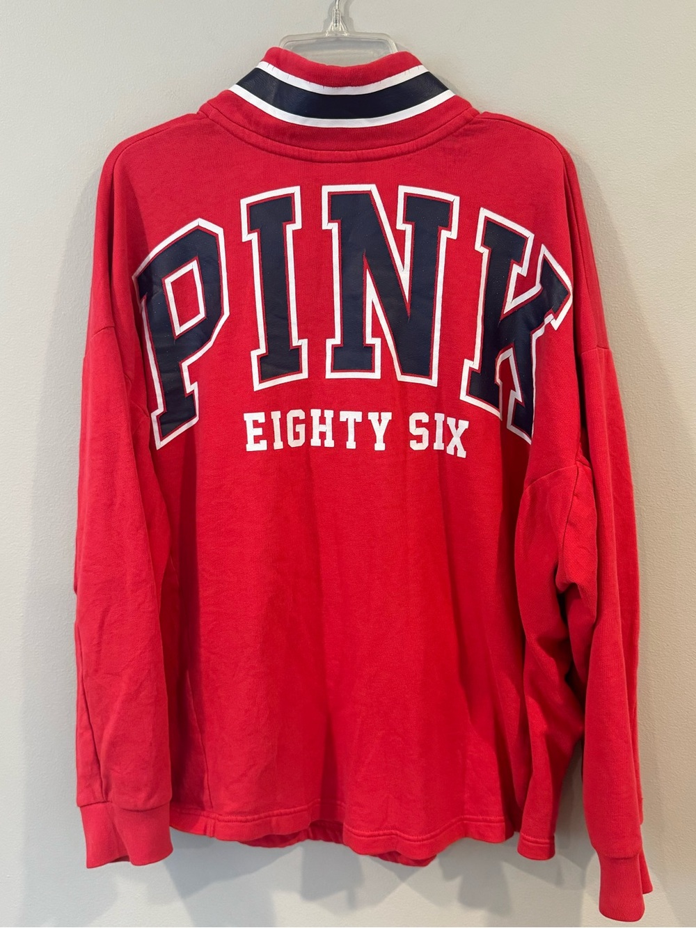 Victoria's Secret Women's Pink Hoodie Quarter Zip Dog Logo Y2K Large Red
